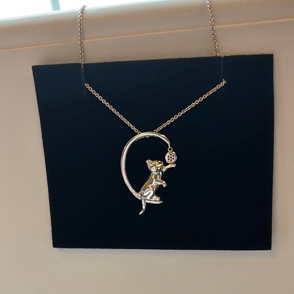 Zales Sterling Silver Kitten Moon Pendant Necklace Moon Diamond Accent One Size - Picture 5 of 8